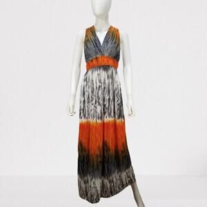 Shui Si Qing Women's Gray Orange V-neck X Strap Maxi Dress, Size: XL, New